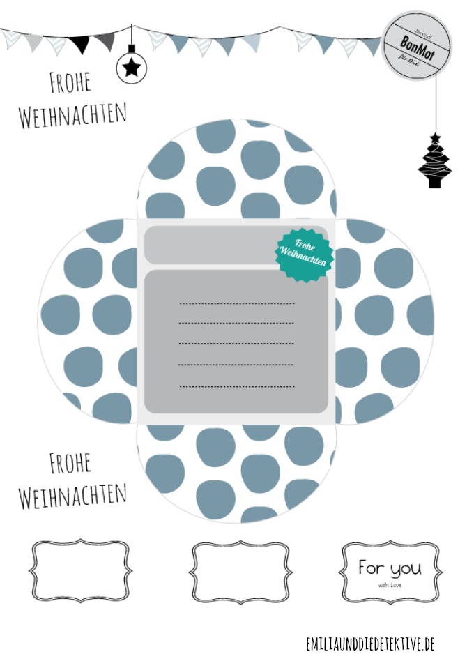 Printable: Weihanchtskarte zum Ausdrucken .mit Punkten von Emilia und die Detektive www.emiliaunddiedetektive.de